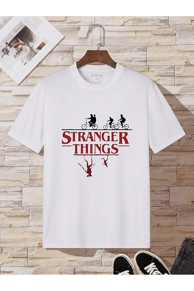 MODARİCH Λευκό μπλουζάκι Stranger Things Oversize Crew Neck