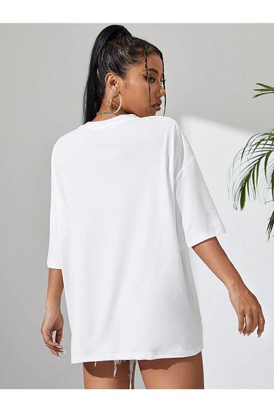 MODARİCH Cool Mom T-shirt -λευκό, εμπριμέ, λαιμόκοψη, εμπριμέ, κοντομάνικο, Boyfriend, Loose