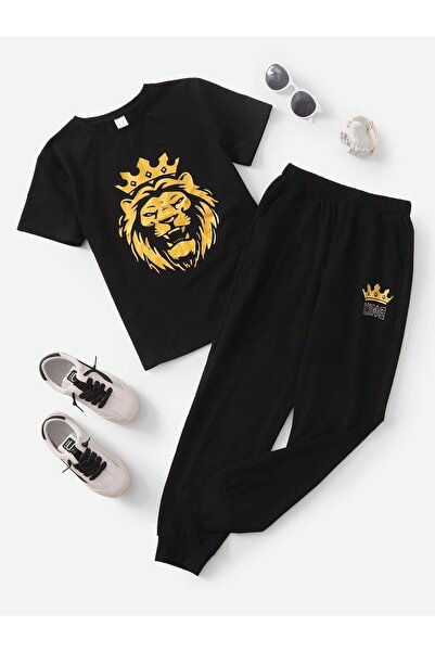 MODARİCH طقم بدلة رياضية ليون كينغ تي شيرت وبنطلون - تي شيرت رياضي أسود من ال...