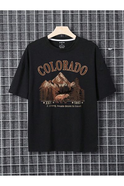 Mythologie Μπλουζάκι Colorado Bear - Μαύρο εμπριμέ κοντό μανίκι με λαιμόκοψη
