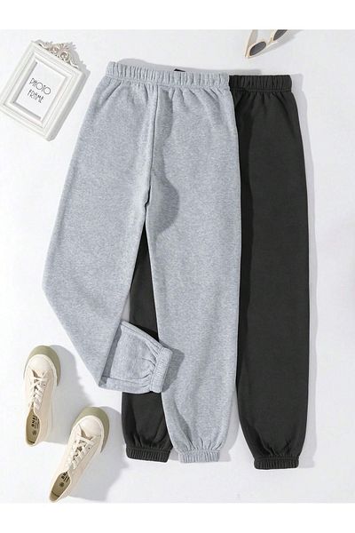 Mythologie 2 Pack Listening Printed Jogger Sweatpants - Μαύρο γκρι λαστιχένιο πόδι ψηλόμεσο καλοκαίρι