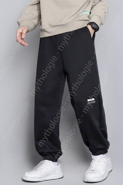 Mythologie Vintage Minimal Sweatpants Jogger - Μαύρο εμπριμέ ψηλόμεσο χειμερινό λαστιχένιο πόδι