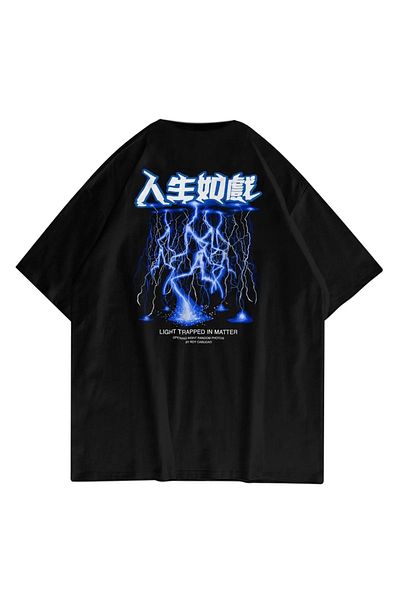 Mythologie Tricou Light Matter - Negru, Imprimat, Oversize, Decolteu Crew, mânecă scurtă
