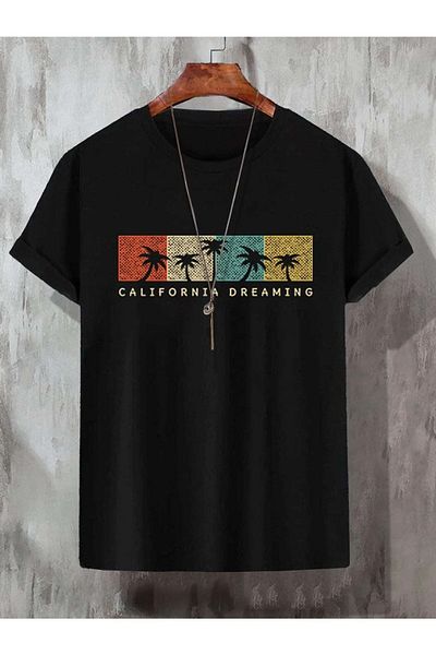 Mythologie Μπλουζάκι California Dreaming - Μαύρο, εμπριμέ, Oversize, Crew λαιμόκοψη, κοντό μανίκι