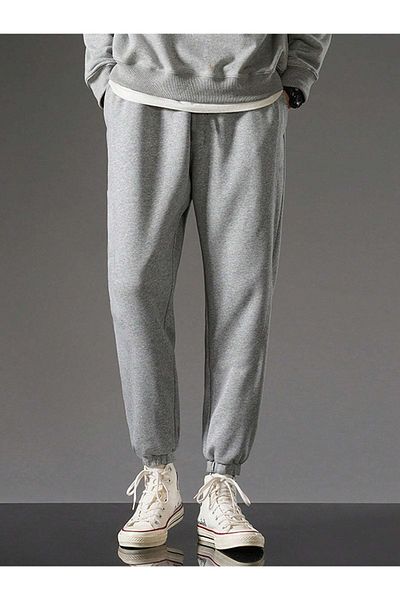 Mythologie Basic Straight Sweatpants Jogger - Γκρι λαστιχένιο πόδι ψηλόμεσο χειμώνα