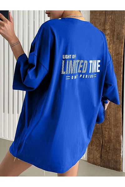 Mythologie T-Shirt Light Time - Sax Blue Printed Oversize Crew Neck Κοντό μανίκι