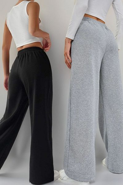 Mythologie 2-Piece Flare Leg Basic Straight Sweatpants Jogger - Black Gray Women's Wide Leg High Waist Summer