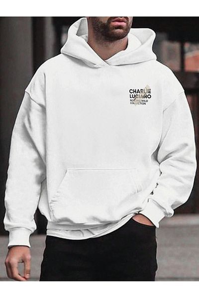 MODARİCH Hanorac de iarnă Charlie Luciano Design - Hanorac supradimensionat cu imprimeu alb