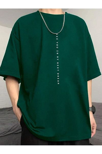 Mythologie T-Shirt Sculpture Design - Nefti Green Printed Oversize Crew Neck Κοντό μανίκι