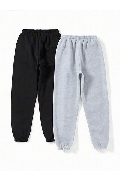 Mythologie 2 Pack C'est La Vie Paris Sweatpants Jogger - Μαύρο γκρι εμπριμέ λαστιχένιο πόδι ψηλόμεσο χειμώνα