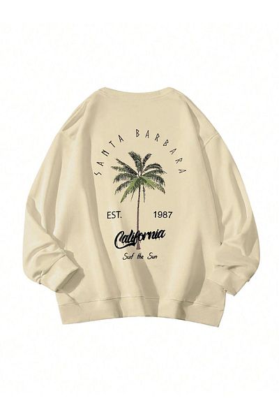 MODARİCH Φούτερ Santa Barbara California - Μπεζ εμπριμέ Oversize Crew Neck