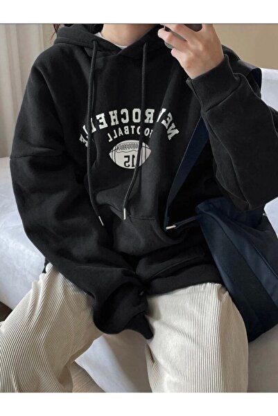 MODARİCH New Rochelle Sweatshirt - Black Printed Oversize Ribbon Hoodie