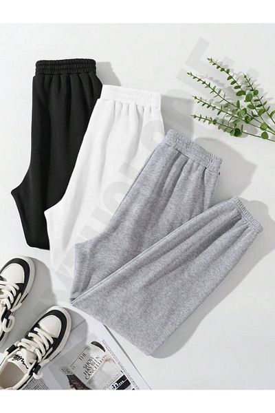 Mythologie 3-Pece Heart Printed Jogger Sweatpants - Μαύρο και άσπρο γκρι λαστιχένιο πόδι ψηλόμεσο καλοκαίρι