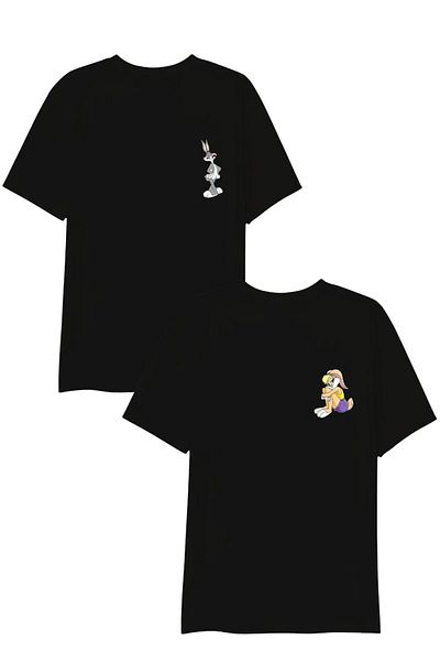 Mythologie Μπλουζάκι Bugs Bunny Lolla Double Couple Lover Combination 2 τεμαχίων - Μαύρο, εμπριμέ, Oversize, Crew Neck