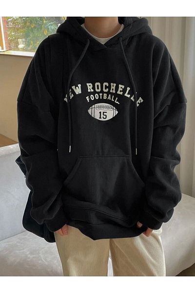 MODARİCH Νέο φούτερ Rochelle - Μαύρο εμπριμέ κουκούλα με κορδέλα