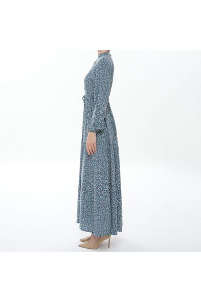 lovebox Rochie din viscoză cu imprimeu floral, lungime maxi, pentru femei - guler dominator, detaliu cu nasturi în față, mânecă lungă - 001