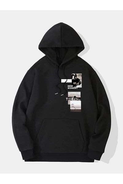 MODARİCH New Moment Sweatshirt - Black Printed Oversize Ribbon Hoodie