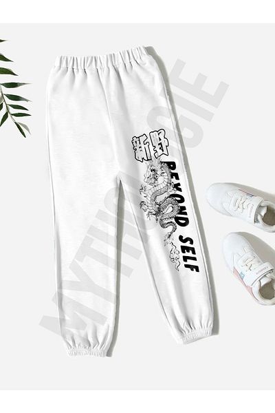 Mythologie Dragon Beyond Self ψηλόμεσο λευκό εμπριμέ Jogger Sweat παντελόνι - Λαστιχένια πόδια χειμώνα
