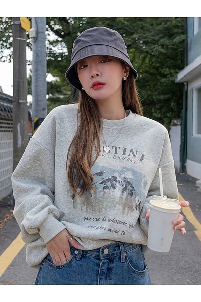 MODARİCH Φούτερ Destiny Enrich - Γκρι εμπριμέ Oversize βολάν λαιμόκοψη