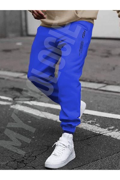 Mythologie Φούτερ Jogger κάθετης γραφής - Sax Blue Printed Rubber Leg ψηλόμεσο χειμώνα