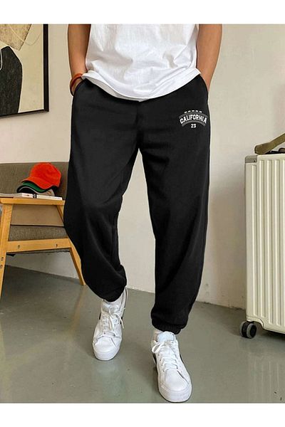 Mythologie California 23 Sweatpants Jogger - Black Printed Elastic Leg High Waist Winter