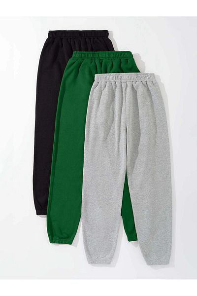 Mythologie 3-pack Minimal printed Jogger Sweatpants - Μαύρο Nefti Πράσινο Γκρι Λαστιχένιο Πόδι Ψηλόμεσο Καλοκαίρι