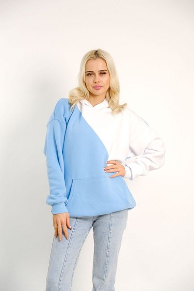 MODARİCH Hanorac de iarnă Basic Cross Double Color Piece - Glugă supradimensionată alb albastru baby
