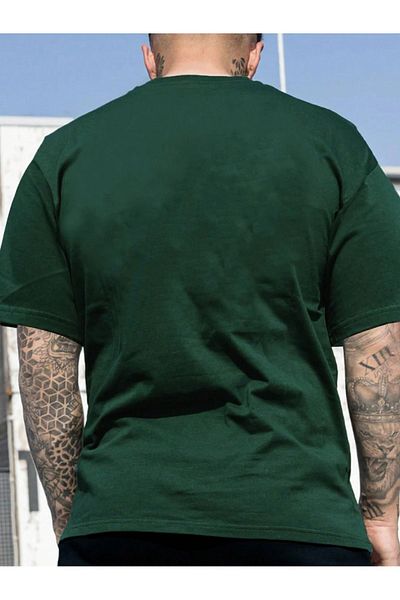 Mythologie Μπλουζάκι Boston Massachusetts - Nefti Green Printed Oversize Crew Neck με κοντό μανίκι