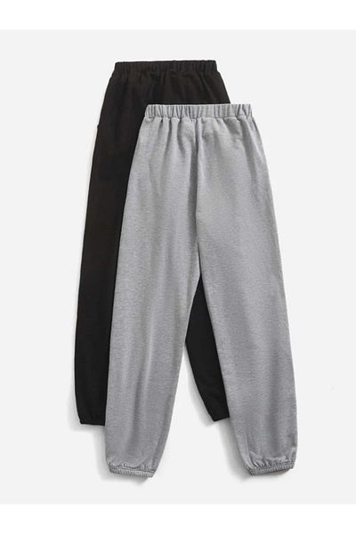 Mythologie 2 Πακέτα Colorful Butterfly Sweatpants Jogger - Γκρι μαύρο εμπριμέ ψηλόμεσο καλοκαιρινό λαστιχένιο πόδι