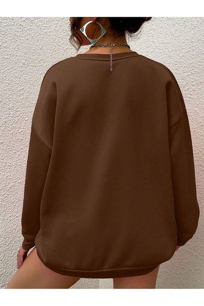 MODARİCH Φούτερ Chicago U.S.A - Καφέ εμπριμέ Oversize Crew Neck