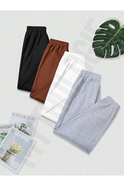 Mythologie 4 Πακέτα Positive Printed Jogger Sweatpants - Μαύρο Καφέ Λευκό Γκρι Καουτσούκ ψηλόμεσο καλοκαίρι
