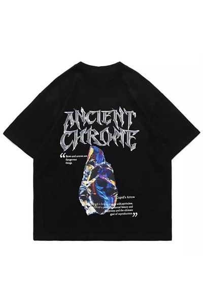 Mythologie Μπλουζάκι Ancient Chrome Design - Μαύρο, εμπριμέ, Oversize, Crew λαιμόκοψη, κοντό μανίκι