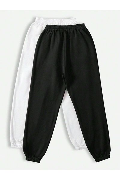 Mythologie 2 Πακέτο La London Printed Jogger Sweatpants - Λευκό μαύρο λαστιχένιο πόδι ψηλόμεσο καλοκαίρι