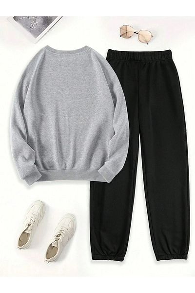 MODARİCH Silly Goose Sweatshirt Sweatpants Jogger - Gray Black Printed Bottom Top Tracksuit Set Crew Neck