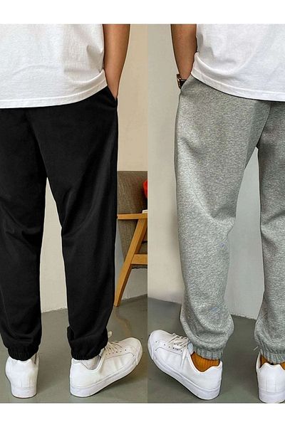 Mythologie 2 Πακέτα California 23 Sweatpants Jogger - Μαύρο και γκρι εμπριμέ λαστιχένιο πόδι ψηλόμεσο καλοκαίρι