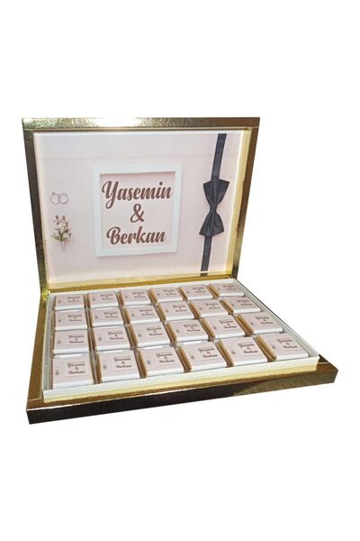 Diva Çikolata Söz Nişan Nikah Çikolatası 72 Adet Madlen Çikolata Altın Kutu