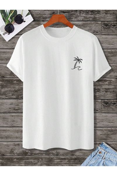 Mythologie T-Shirt Palm Wave - Λευκό εμπριμέ κοντό μανίκι με λαιμόκοψη