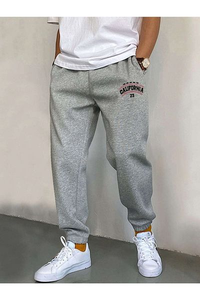 Mythologie California 23 Sweatpants Jogger - Gray Printed Rubber Leg High Waist Winter