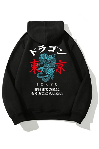 MODARİCH Unisex crna majica sa printom Tokyo zmaja na leđima Oversize kroj Sa...