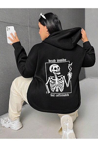 MODARİCH Skelet smeđi kardigan džemper - crni B Štampano zima O Oversize kroj...