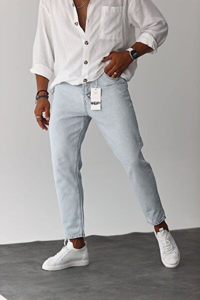 NO61 MAN Boyfriend Ice Blue Snow Washed Distressed Jeans