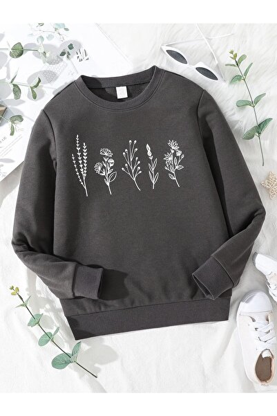 MODARİCH Cvjetni dimljeni 3-nitni debeo sweatshirt B Štampano O Oversize kroj...