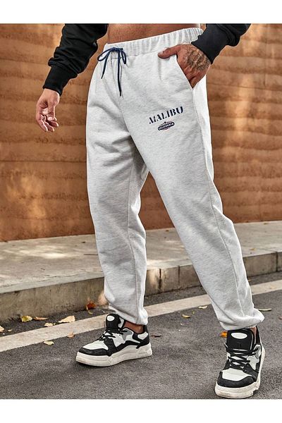 Mythologie Malibu Sweatpants Jogger - Γκρι εμπριμέ λαστιχένιο πόδι ψηλόμεσο χειμώνα