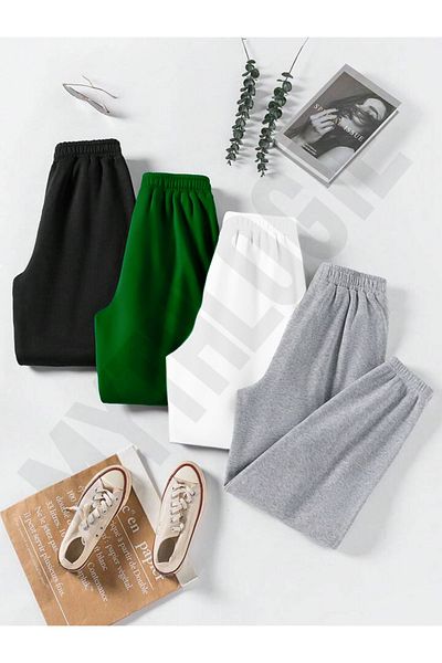 Mythologie 4 Pack Basic Straight Jogger Sweatpants - Μαύρο Nefti Πράσινο Λευκό Γκρι Λαστιχένιο πόδι ψηλόμεσο καλοκαίρι
