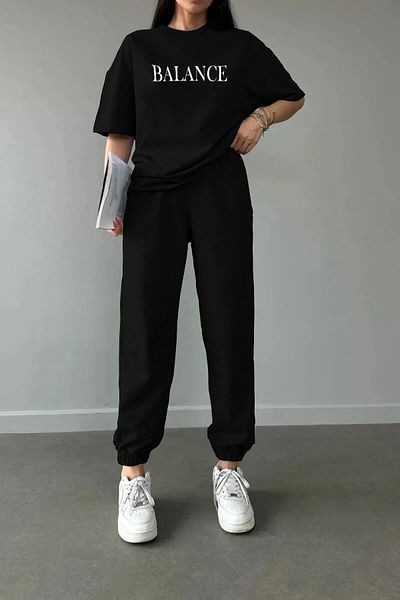 Mythologie Balance T-shirt Sweatpants Jogger - Σετ φόρμας με μαύρη στάμπα Oversize Crew Neck