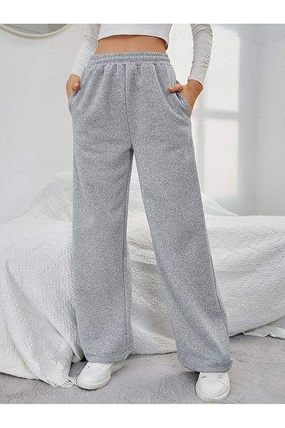 Mythologie Gray Jogger Sweatpants - High Waist, Wide Leg, Winter Flared Leg Basic