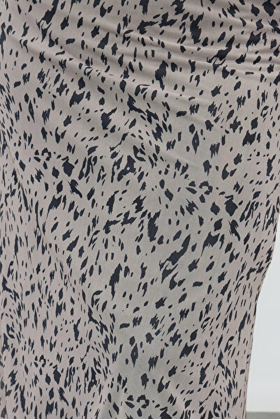 Trendyol Curve Béžová leopardí tisková velká tylová pletená sukně - Tbbaw25Az00006