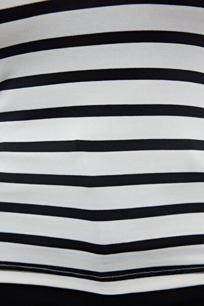 Trendyol Curve Ποιότητα Βισκόζη - Ελαστική, Μαλακή Μαύρη Ναυτική Μπλούζα με Ράγες σε Μεγάλο Μέγεθος