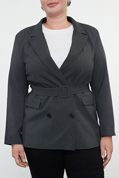 Trendyol Curve Premium Anthracite Woven Jacket - Detachable Belt and Double Breasted Closure TBBAW25AG00001