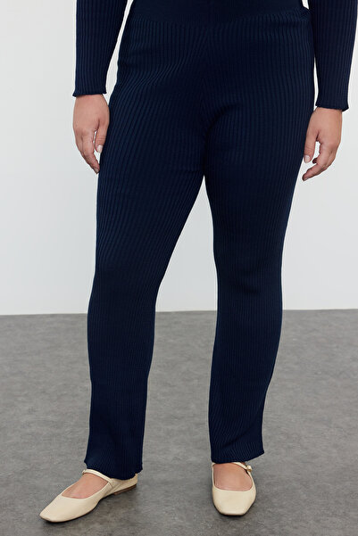 Trendyol Curve Carmen Collar Navy Blue Corded Knitwear Set - TBBAW25CP00014